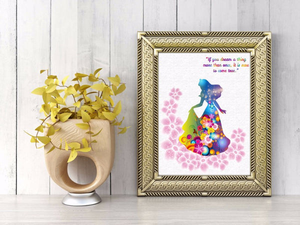 Princess Aurora Sleeping Beauty Watercolor Canvas Print Nursery Decor Inspirational Quotes C014 - Aprilskys Workshop