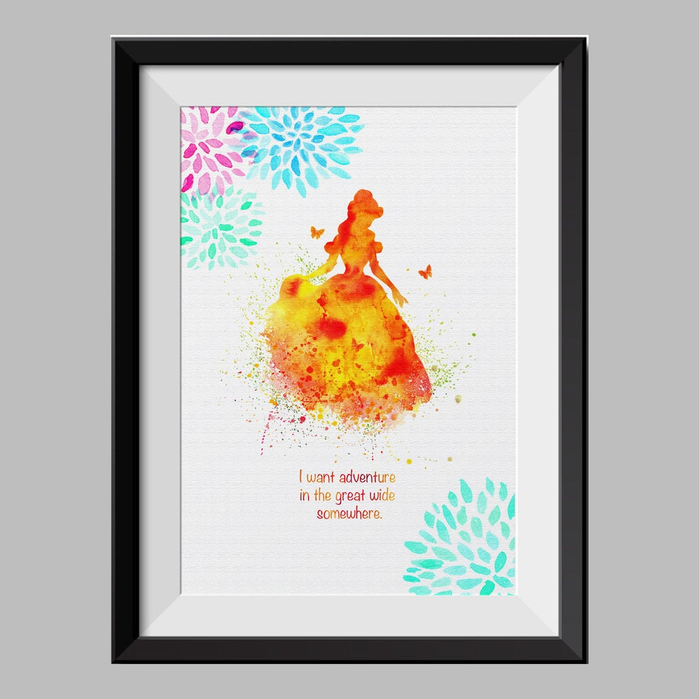 Beauty and The Beast Princess Belle Watercolor Canvas Print Nursery Decor Inspirational Quotes C016 - Aprilskys Workshop