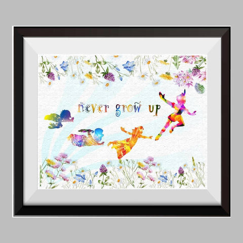 Peter Pan Never Grow Up Watercolor Canvas Print Nursery Decor Inspirational Quotes C017 - Aprilskys Workshop