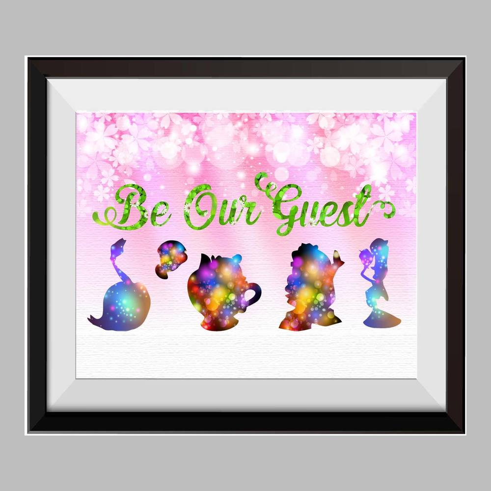 Be Our Guest Beauty and The Beast Watercolor Canvas Print Nursery Decor Inspirational Quotes C021 - Aprilskys Workshop