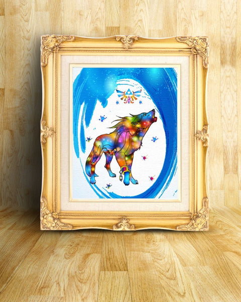 The Legend of Zelda Wolf Link Amiibo Watercolor Canvas Print Nursery Decor C040 - Aprilskys Workshop
