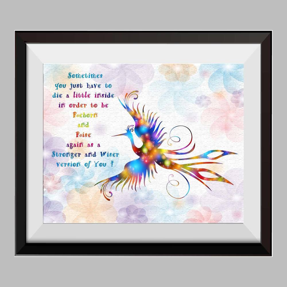 Phoenix Bird Watercolor Canvas Print Inspirational Quotes C048 - Aprilskys Workshop
