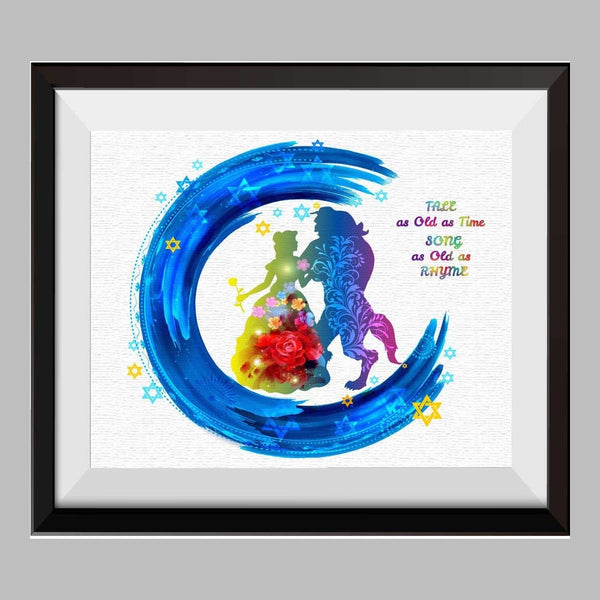 Beauty and The Beast Princess Belle Watercolor Canvas Print Nursery Decor Inspirational Quotes C050 - Aprilskys Workshop