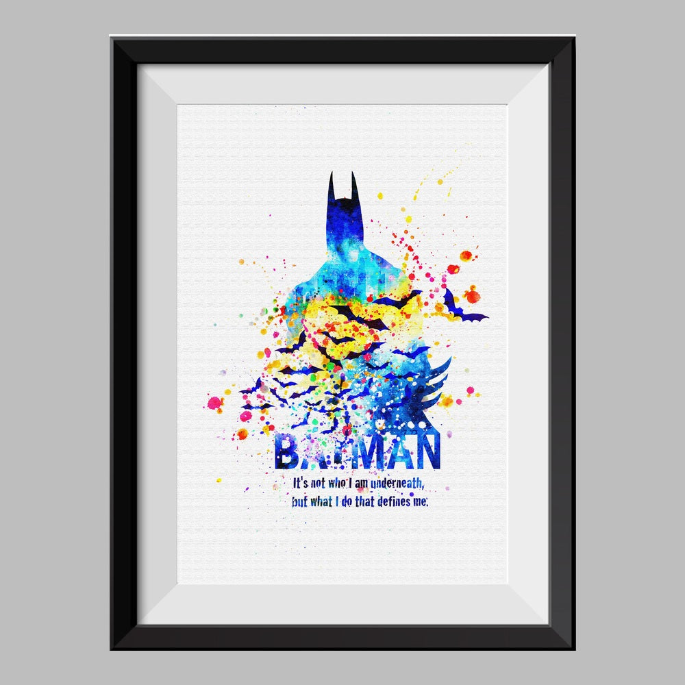Superhero Batman Watercolor Canvas Print Nursery Decor C051 - Aprilskys Workshop