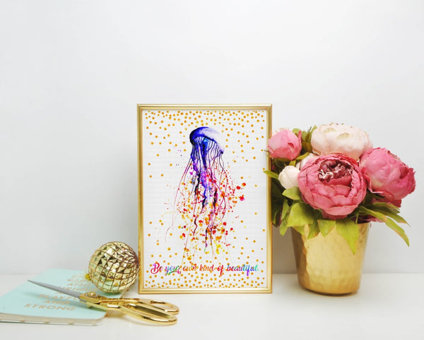 Pink Jellyfish Sea Animal Watercolor Canvas Print Inspirational Quotes C052 - Aprilskys Workshop