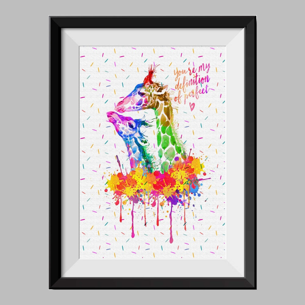 Baby Giraffe with Momma African Animal Watercolor Canvas Print Inspirational Quotes C061 - Aprilskys Workshop
