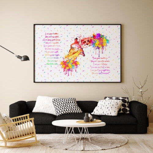 Baby Giraffe with Momma African Animal Watercolor Canvas Print Inspirational Quotes C062 - Aprilskys Workshop