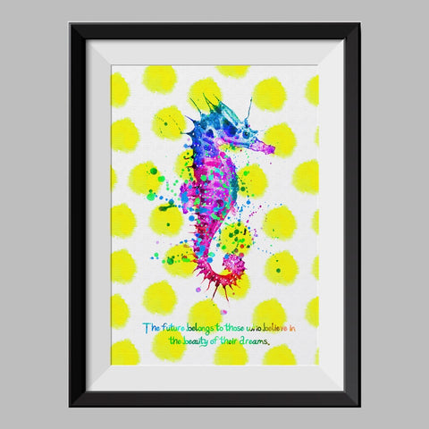 Colorful Seahorse Decor Sea Animal Watercolor Canvas Print Inspirational Quotes C064 - Aprilskys Workshop