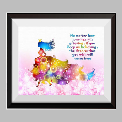 Princess Cinderella Watercolor Canvas Print Nursery Decor Inspirational Quotes C074 - Aprilskys Workshop