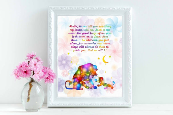 The Lion and King Ornaments Watercolor Canvas Print Nursery Decor Inspirational Quotes C084 - Aprilskys Workshop